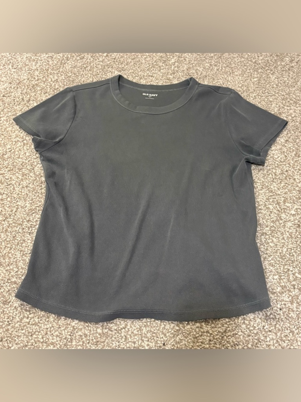 Old Navy Women's Ribbed Grey Crewneck Short Sleeve Top